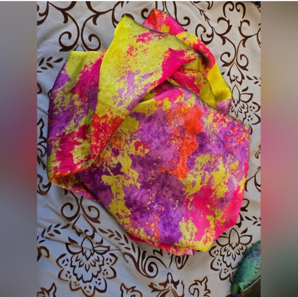 Vibrant Multicolor Silky Polyester Rectangle Scarf